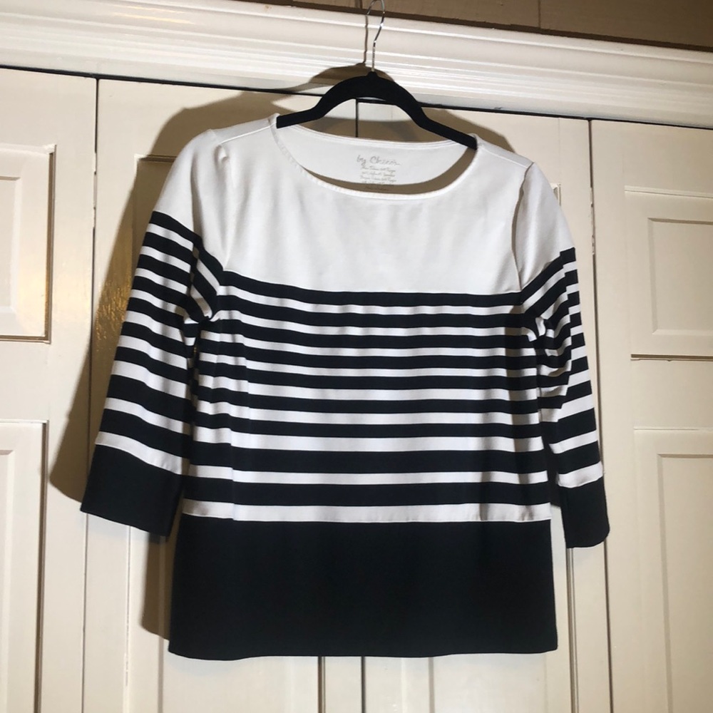 Nautical Striped 3/4 Tee black white SZ 1 Chico’s R1